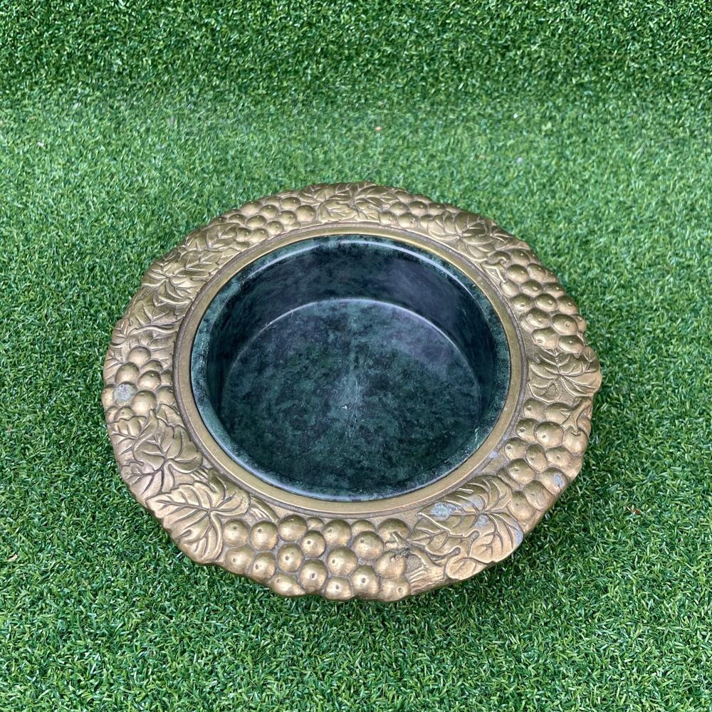 Vintage 1970s Green Marble Wine Coaster With Gold Grapevine